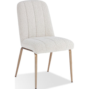 Apollo Upholstered Dining Chair in Ricotta Boucle and Brushed Bronze Metal