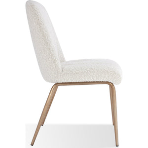 Apollo Upholstered Dining Chair in Ricotta Boucle and Brushed Bronze Metal