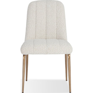 Apollo Upholstered Dining Chair in Ricotta Boucle and Brushed Bronze Metal