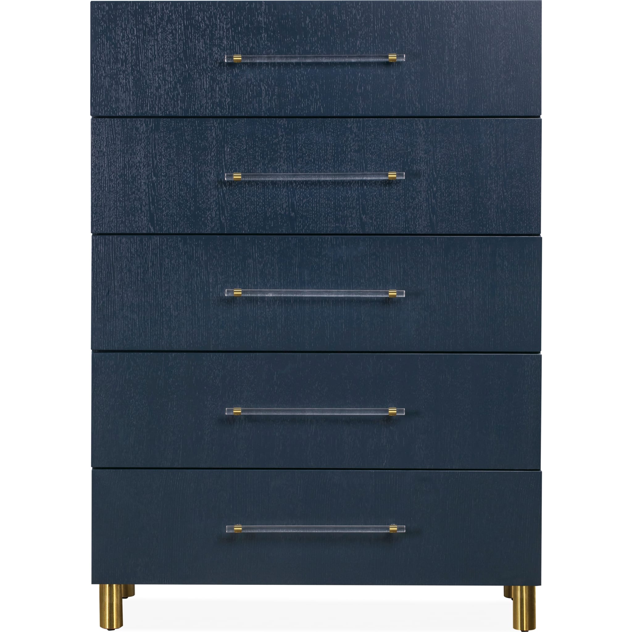 Argento Five Drawer Chest in Navy Blue and Burnished Brass (2024)