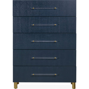 Argento Five Drawer Chest in Navy Blue and Burnished Brass (2024)