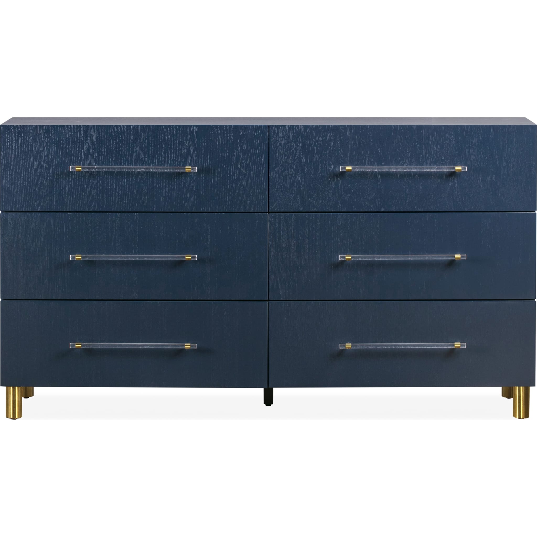 Argento Six Drawer Dresser in Navy Blue and Burnished Brass (2024)