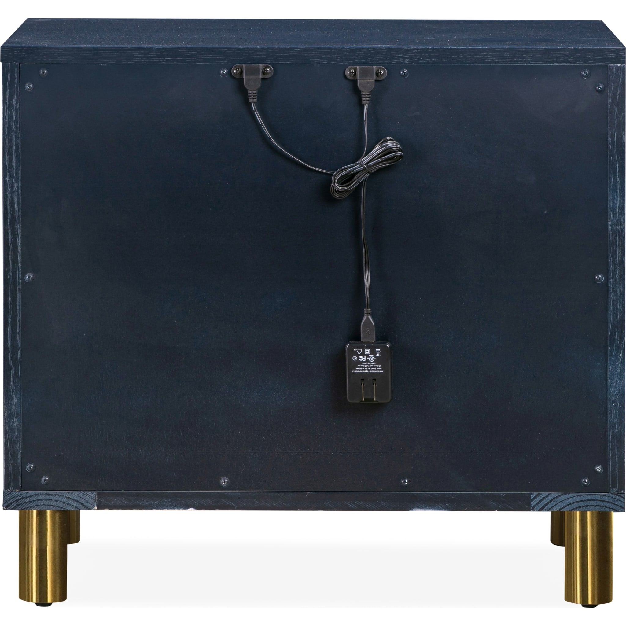 Argento Two Drawer USB Charging Nightstand in Navy Blue and Burnished Brass