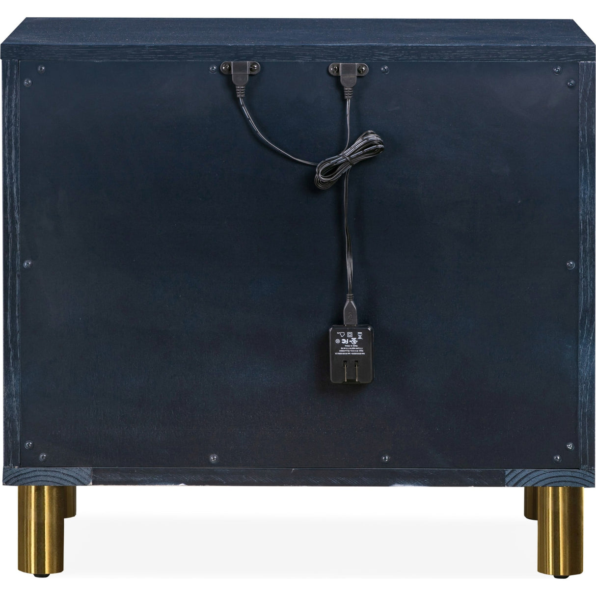 Argento Two Drawer USB Charging Nightstand in Navy Blue and Burnished Brass