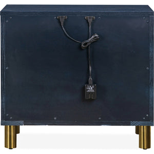 Argento Two Drawer USB Charging Nightstand in Navy Blue and Burnished Brass