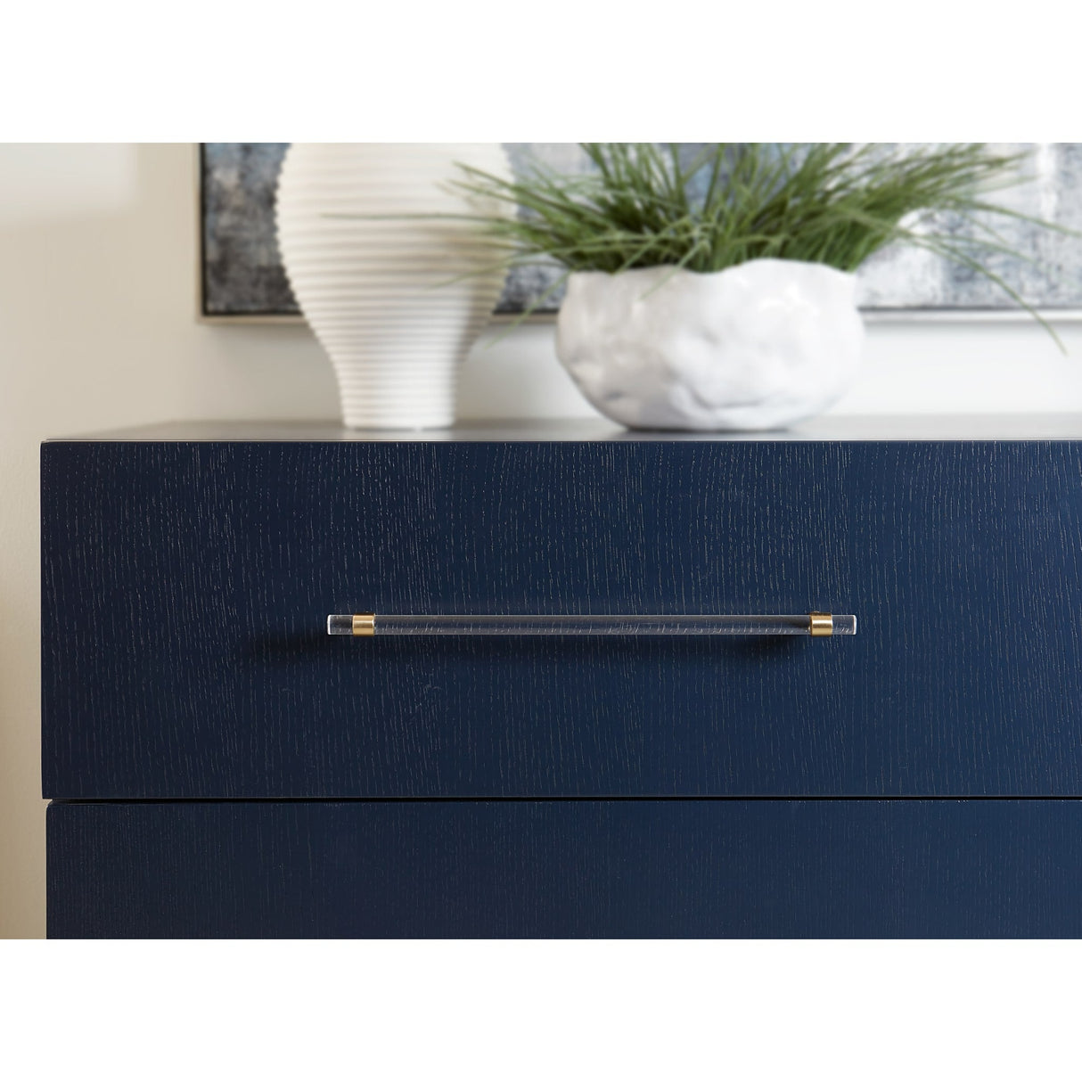 Argento Two Drawer USB Charging Nightstand in Navy Blue and Burnished Brass