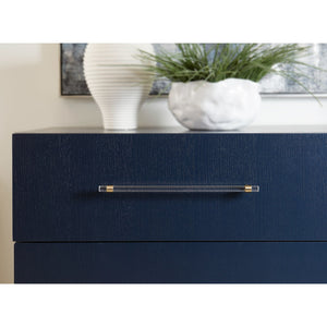 Argento Two Drawer USB Charging Nightstand in Navy Blue and Burnished Brass