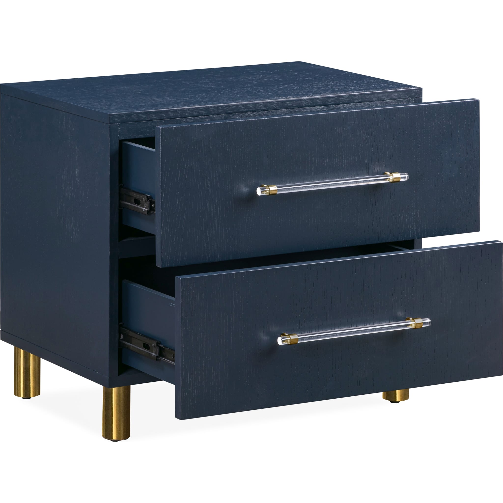 Argento Two Drawer USB Charging Nightstand in Navy Blue and Burnished Brass