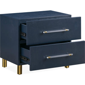 Argento Two Drawer USB Charging Nightstand in Navy Blue and Burnished Brass