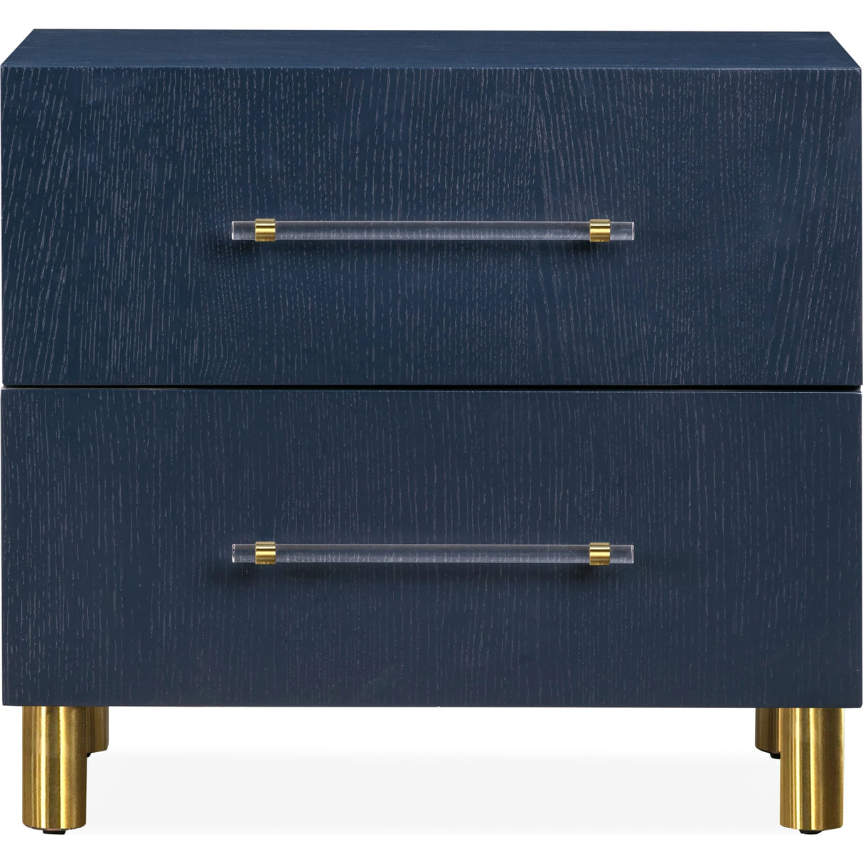 Argento Two Drawer USB Charging Nightstand in Navy Blue and Burnished Brass