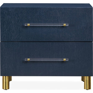 Argento Two Drawer USB Charging Nightstand in Navy Blue and Burnished Brass