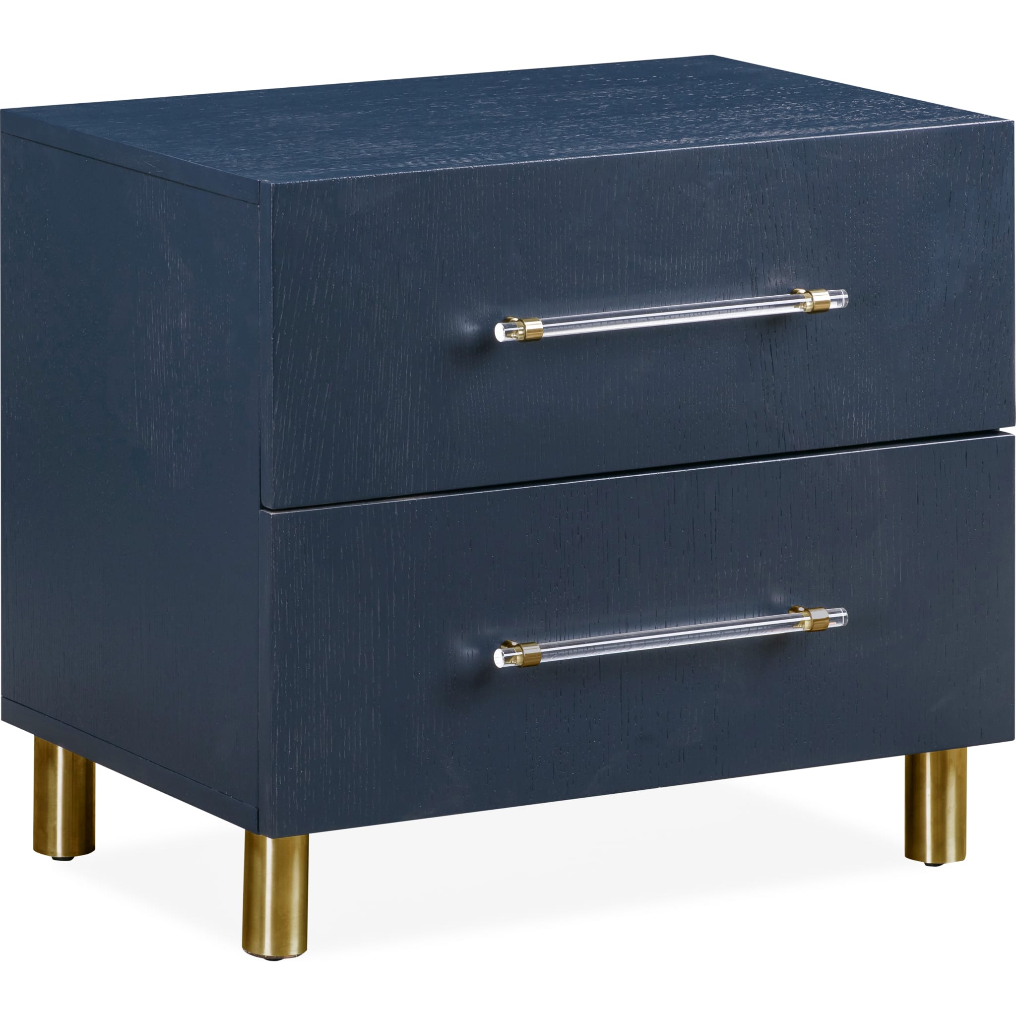 Argento Two Drawer USB Charging Nightstand in Navy Blue and Burnished Brass