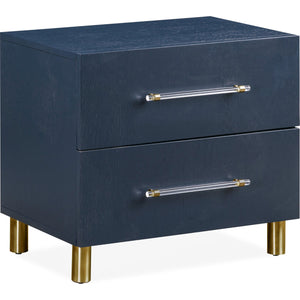 Argento Two Drawer USB Charging Nightstand in Navy Blue and Burnished Brass