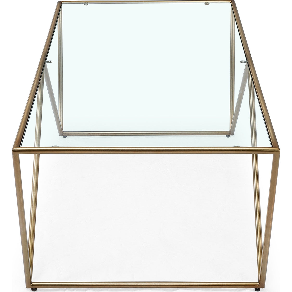 Aria Rectangular Coffee Table in Gold Brushed Stainless Steel and Ultra Clear Glass