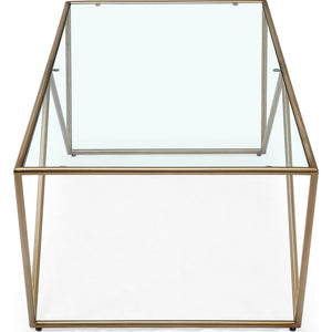 Aria Rectangular Coffee Table in Gold Brushed Stainless Steel and Ultra Clear Glass