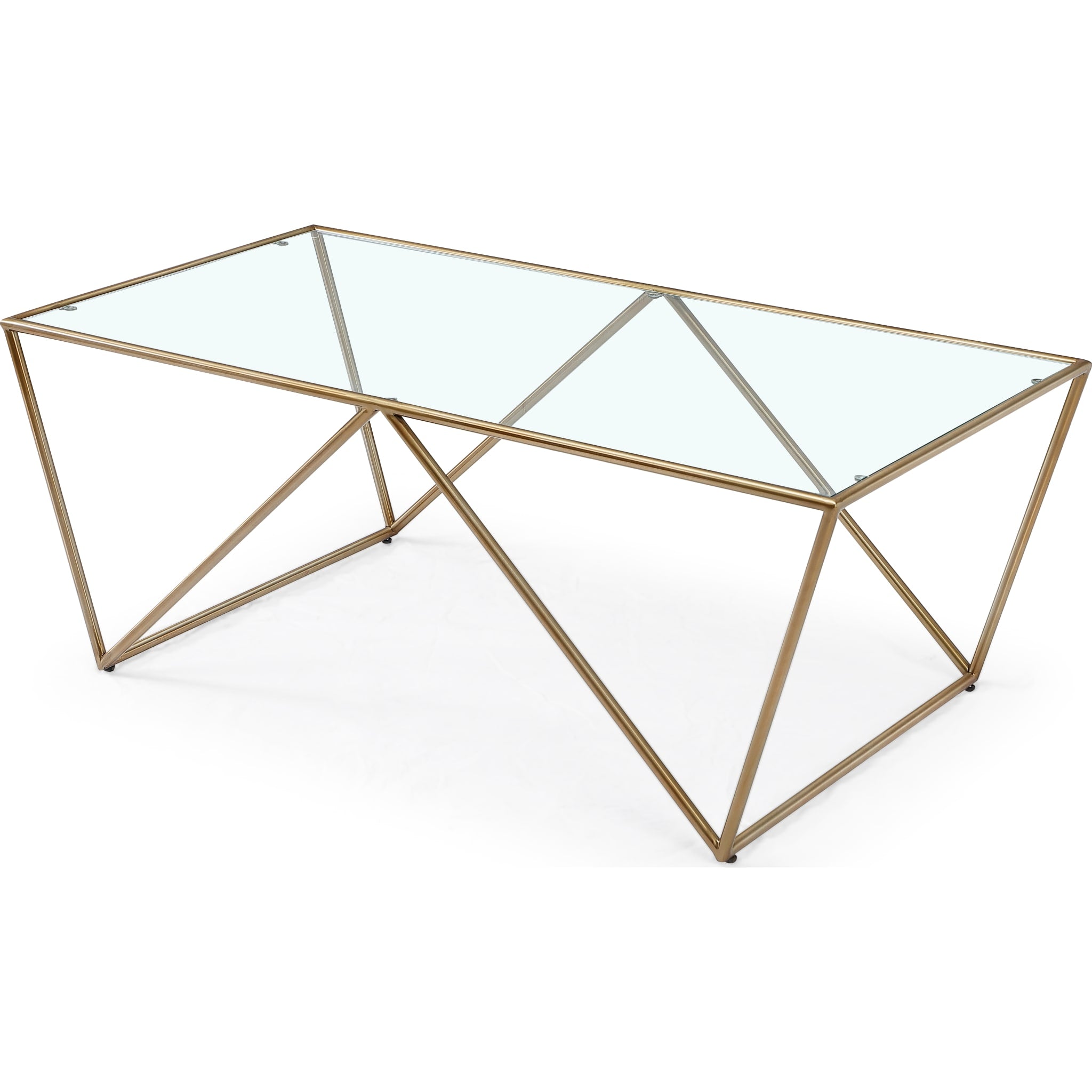Aria Rectangular Coffee Table in Gold Brushed Stainless Steel and Ultra Clear Glass