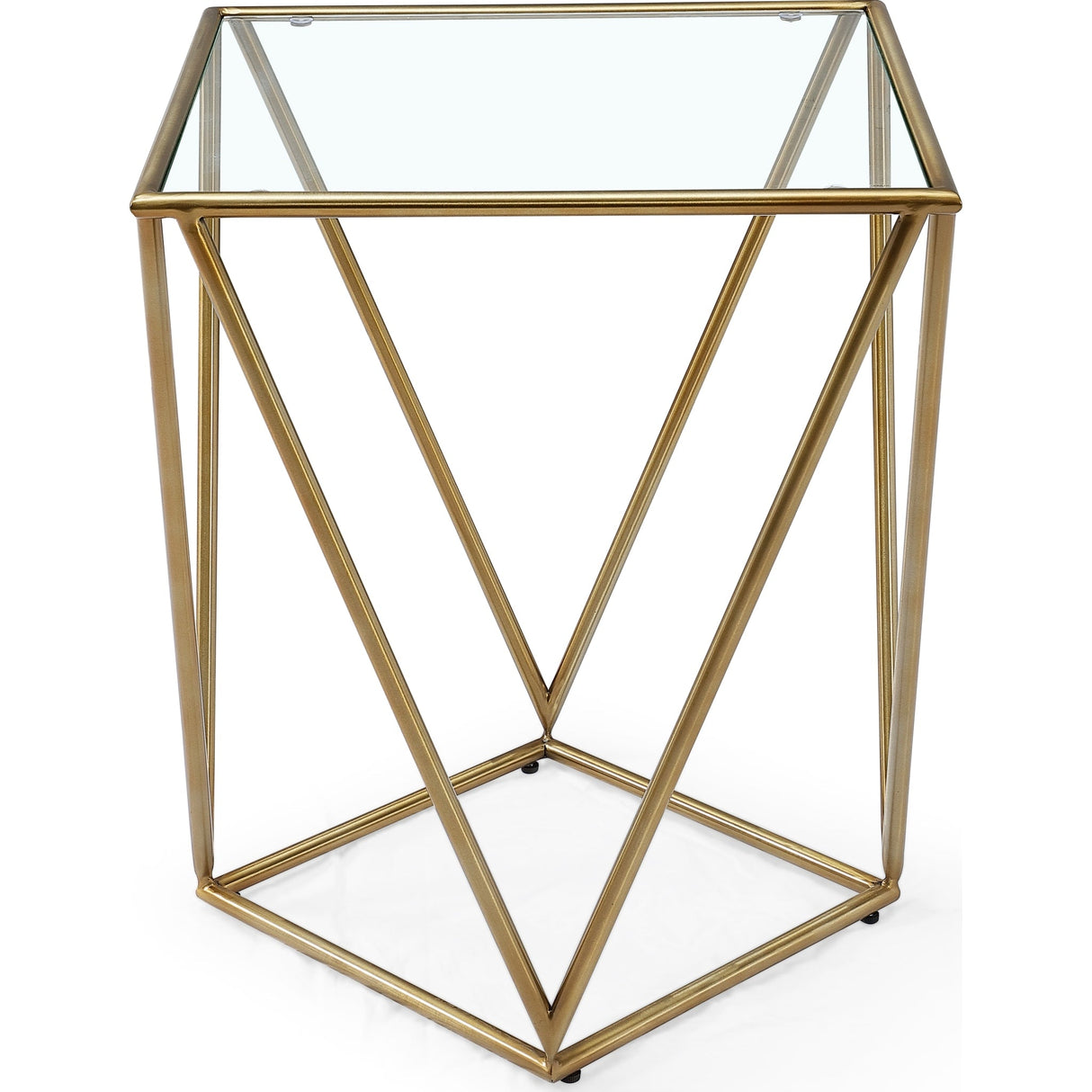 Aria Square End Table in Gold Brushed Stainless Steel and Ultra Clear Glass