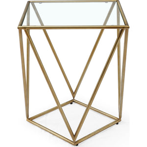 Aria Square End Table in Gold Brushed Stainless Steel and Ultra Clear Glass