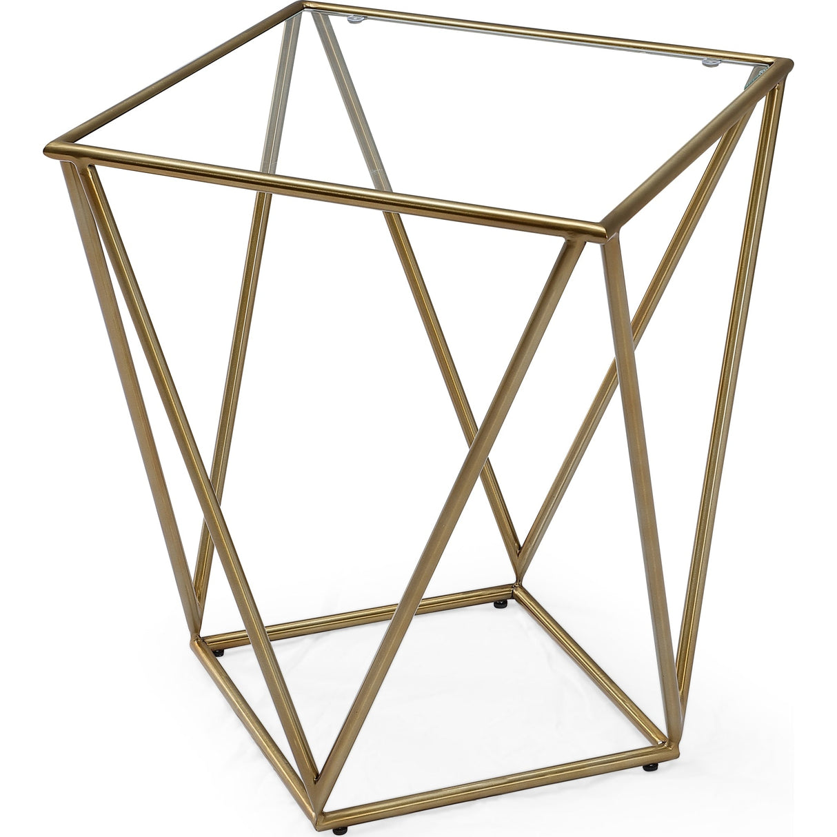 Aria Square End Table in Gold Brushed Stainless Steel and Ultra Clear Glass