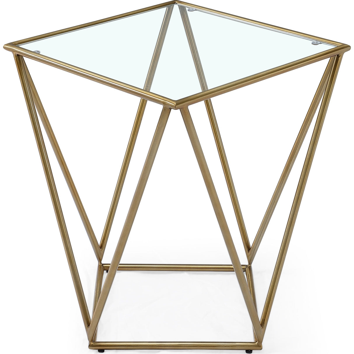 Aria Square End Table in Gold Brushed Stainless Steel and Ultra Clear Glass