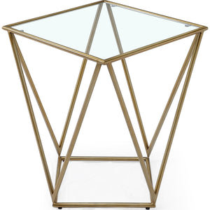 Aria Square End Table in Gold Brushed Stainless Steel and Ultra Clear Glass