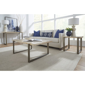 Ariela Natural Travertine Coffee Table with Bronze Metal Base