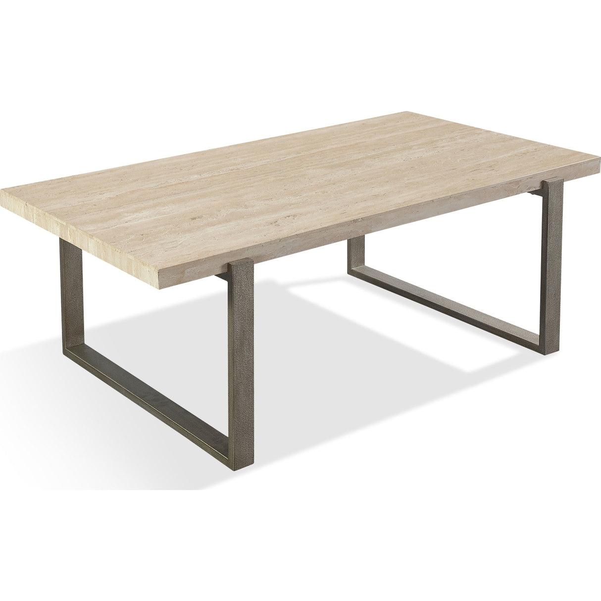 Ariela Natural Travertine Coffee Table with Bronze Metal Base