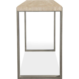 Ariela Natural Travertine Console Table with Bronze Metal Base