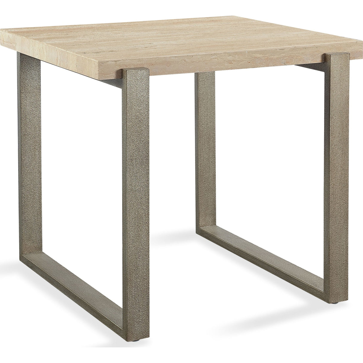 Ariela Natural Travertine End Table with Bronze Metal Base