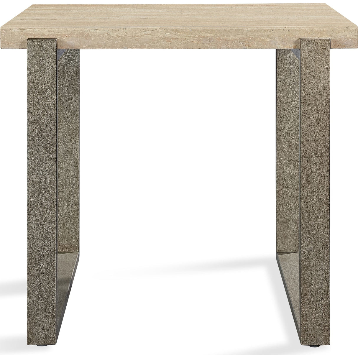 Ariela Natural Travertine End Table with Bronze Metal Base
