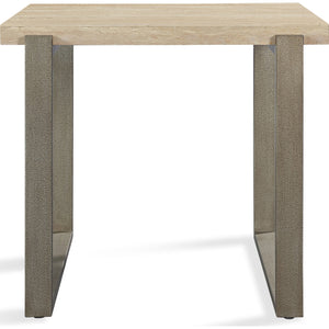 Ariela Natural Travertine End Table with Bronze Metal Base