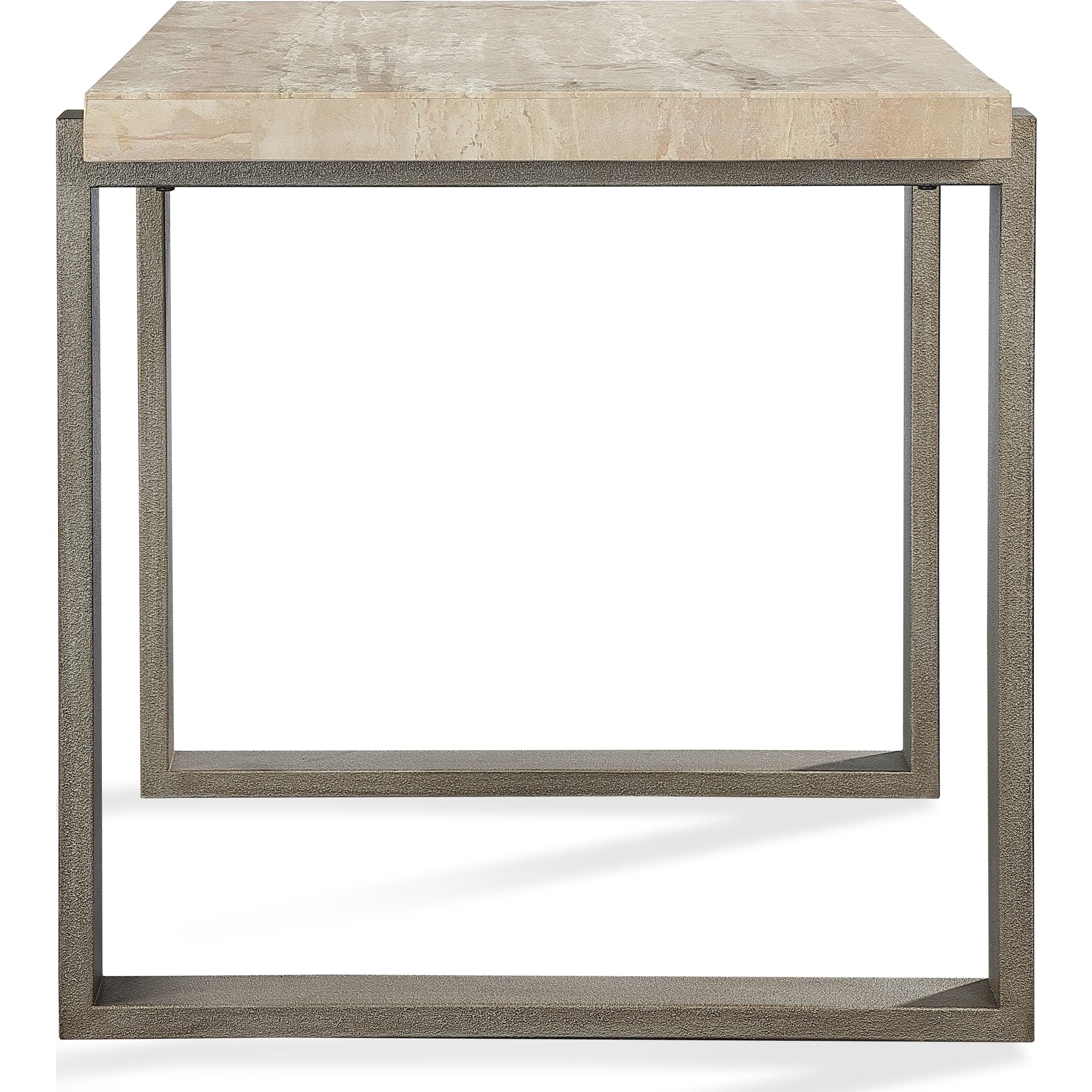 Ariela Natural Travertine End Table with Bronze Metal Base