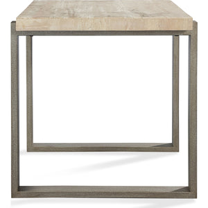 Ariela Natural Travertine End Table with Bronze Metal Base
