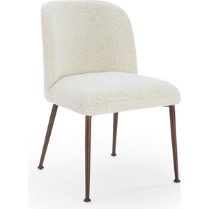 Avery Upholstered Dining Chair in Ricotta Boucle and Bronze Metal