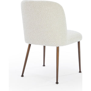 Avery Upholstered Dining Chair in Ricotta Boucle and Bronze Metal