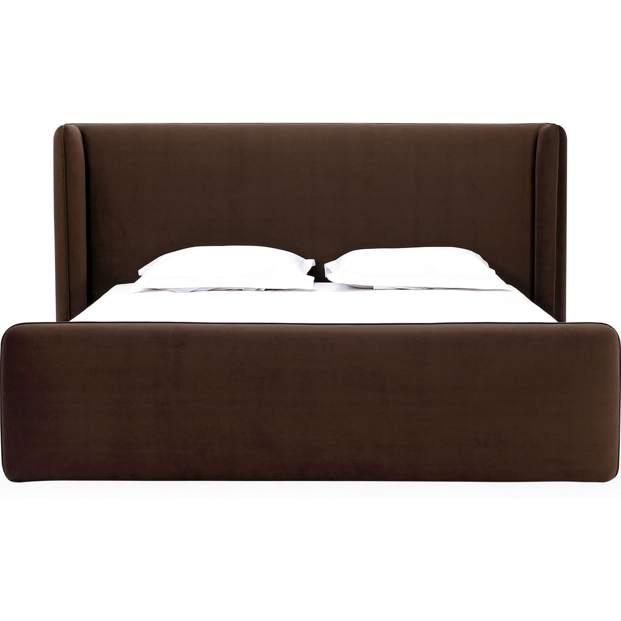 Bacall Velvet Upholstered Wingback Platform Bed in Cola