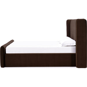 Bacall Velvet Upholstered Wingback Platform Bed in Cola