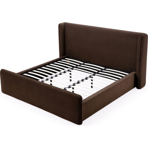 Bacall Velvet Upholstered Wingback Platform Bed in Cola