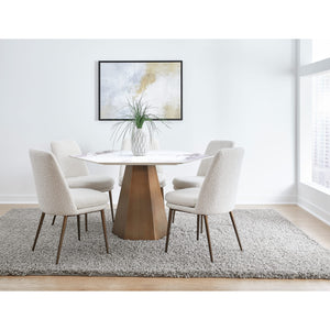 Balos Stone Top Hexagonal Dining Table in Chanelle and Bronze