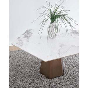 Balos Stone Top Hexagonal Dining Table in Chanelle and Bronze
