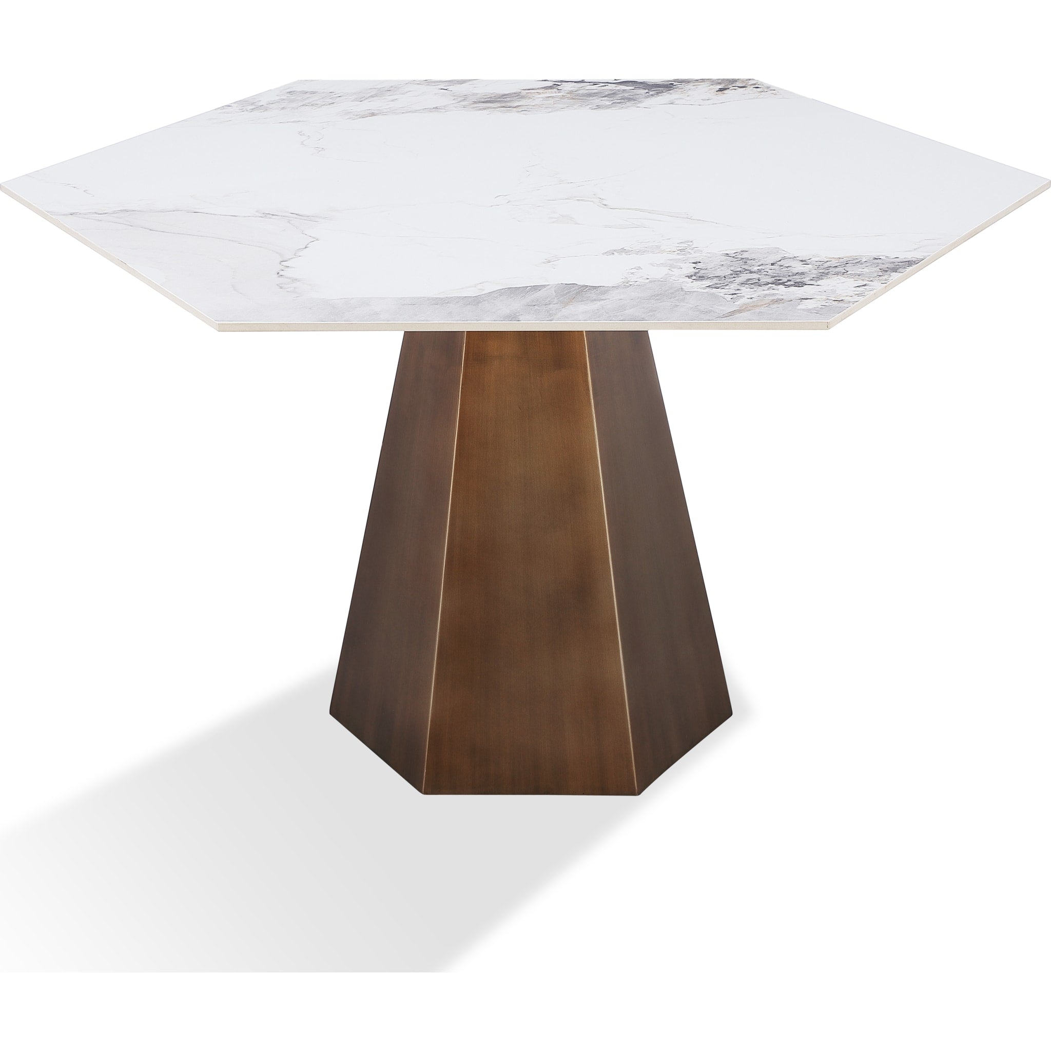 Balos Stone Top Hexagonal Dining Table in Chanelle and Bronze