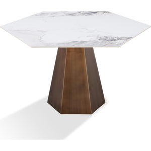 Balos Stone Top Hexagonal Dining Table in Chanelle and Bronze