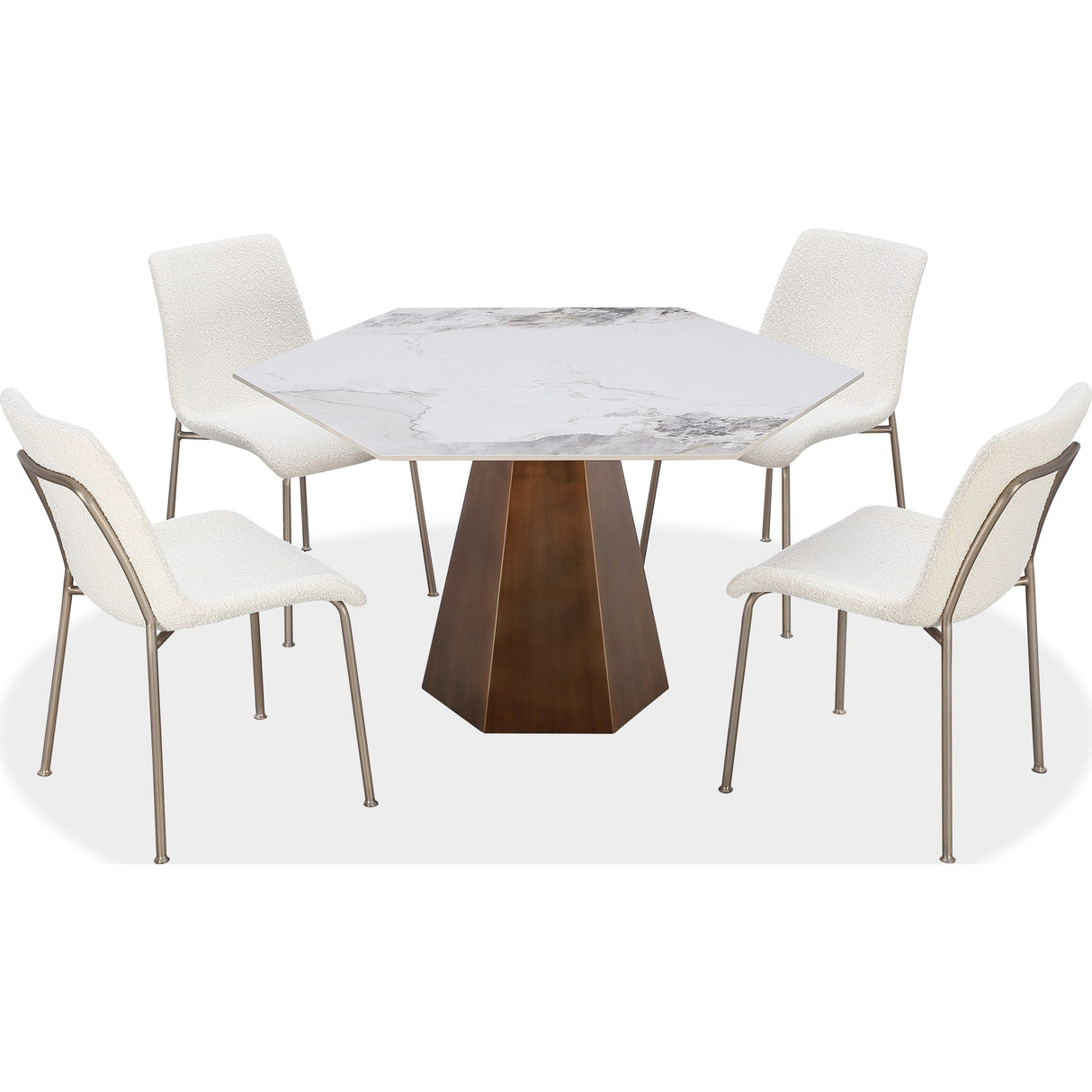 Balos Stone Top Hexagonal Dining Table in Chanelle and Bronze