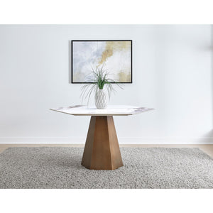 Balos Stone Top Hexagonal Dining Table in Chanelle and Bronze