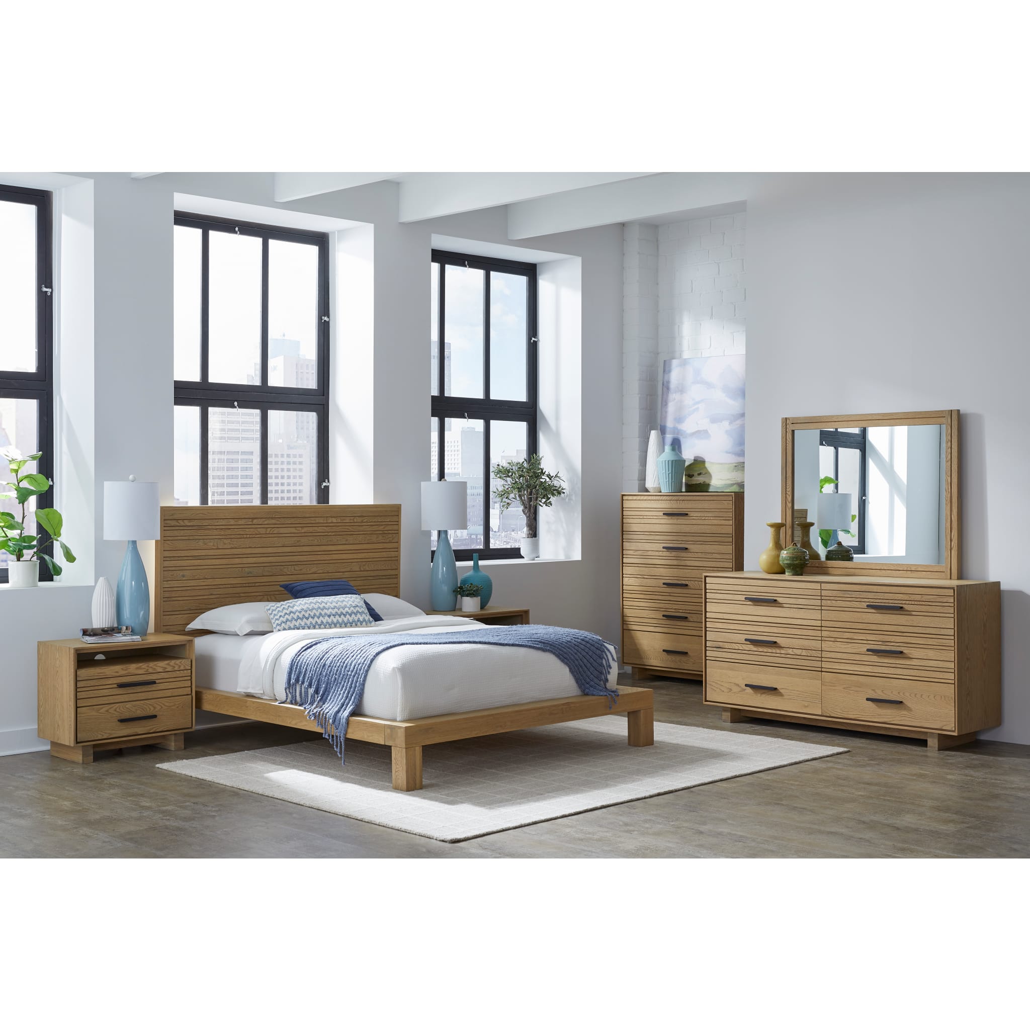 Batten Solid Oak Slatted Platform Bed in Blonde