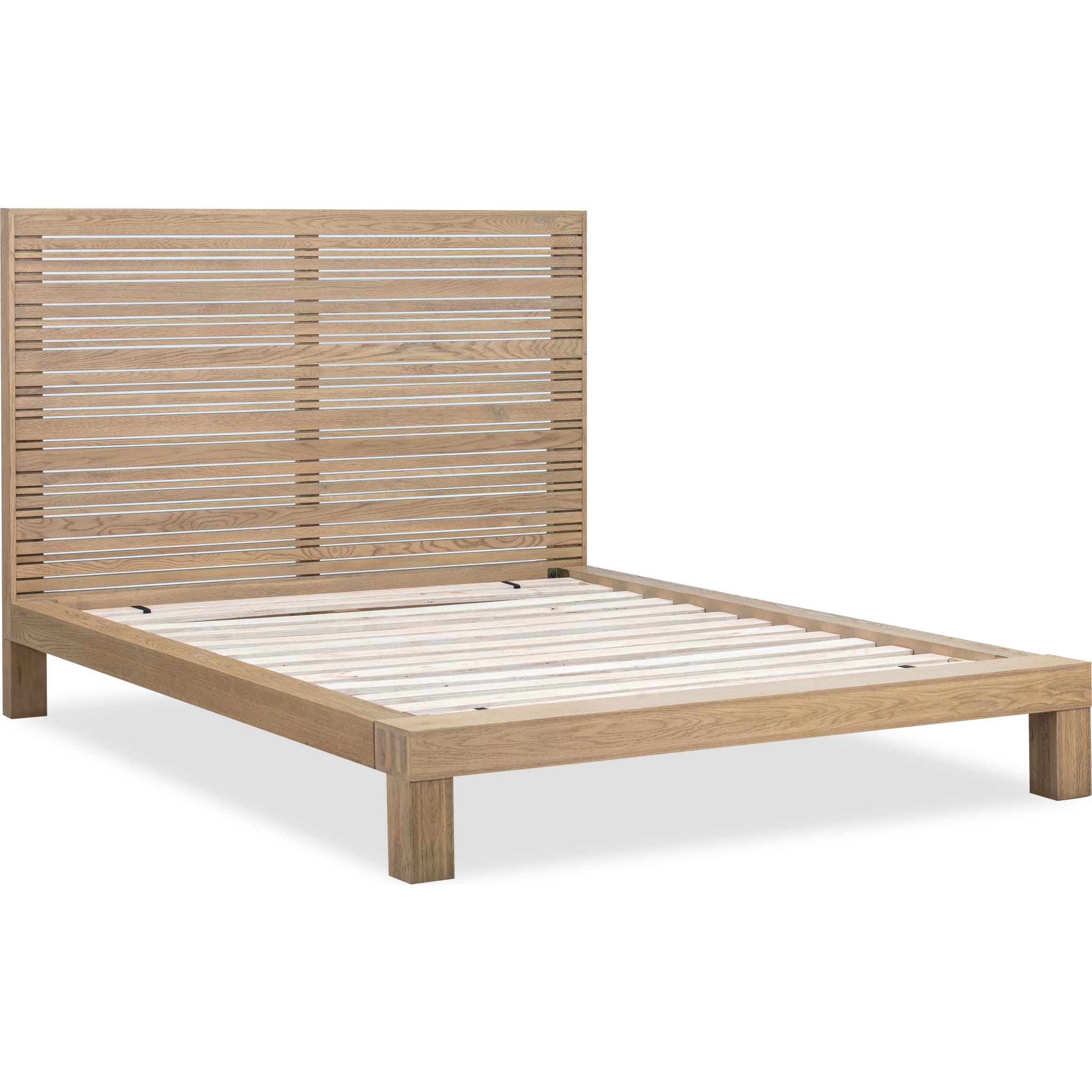 Batten Solid Oak Slatted Platform Bed in Blonde