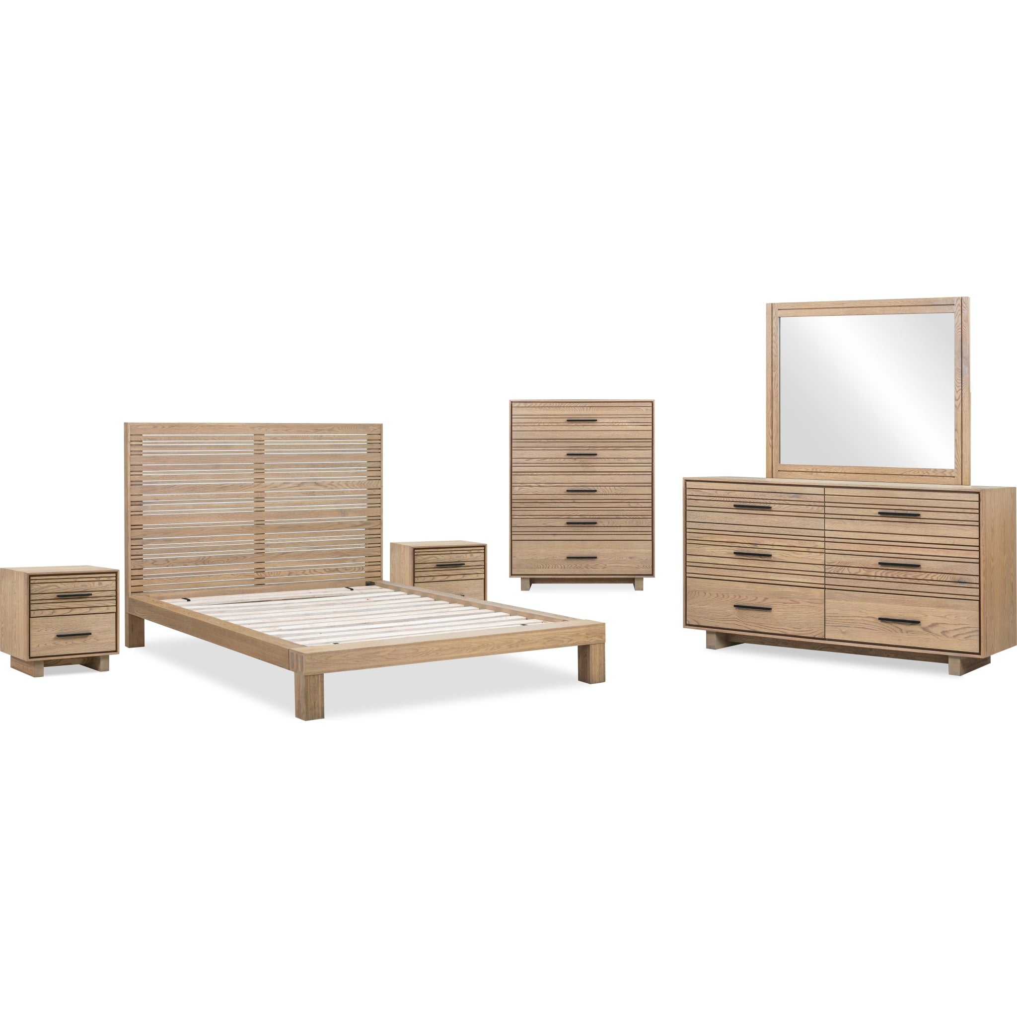 Batten Solid Oak Slatted Platform Bed in Blonde
