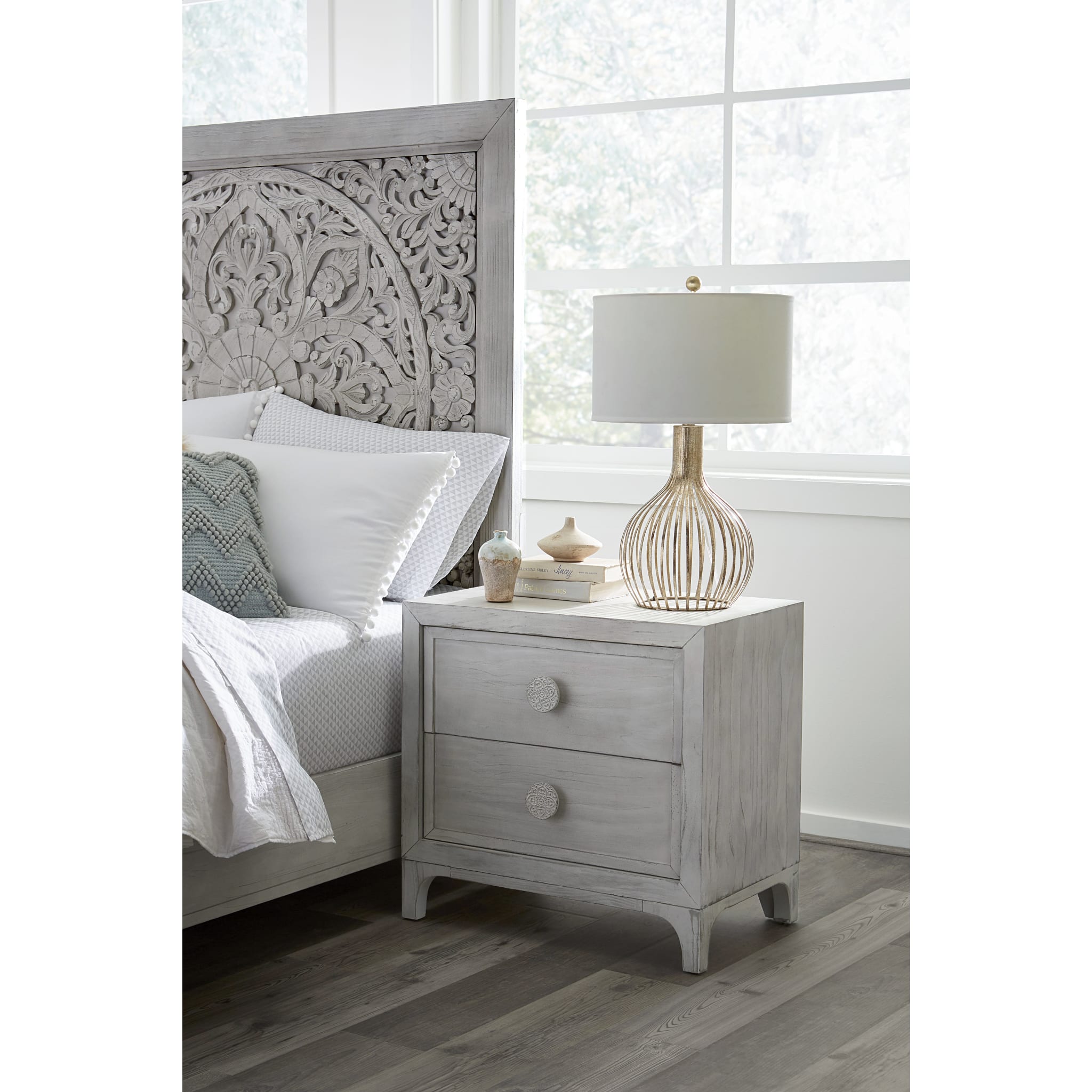 Boho Chic Nighstand in Washed White