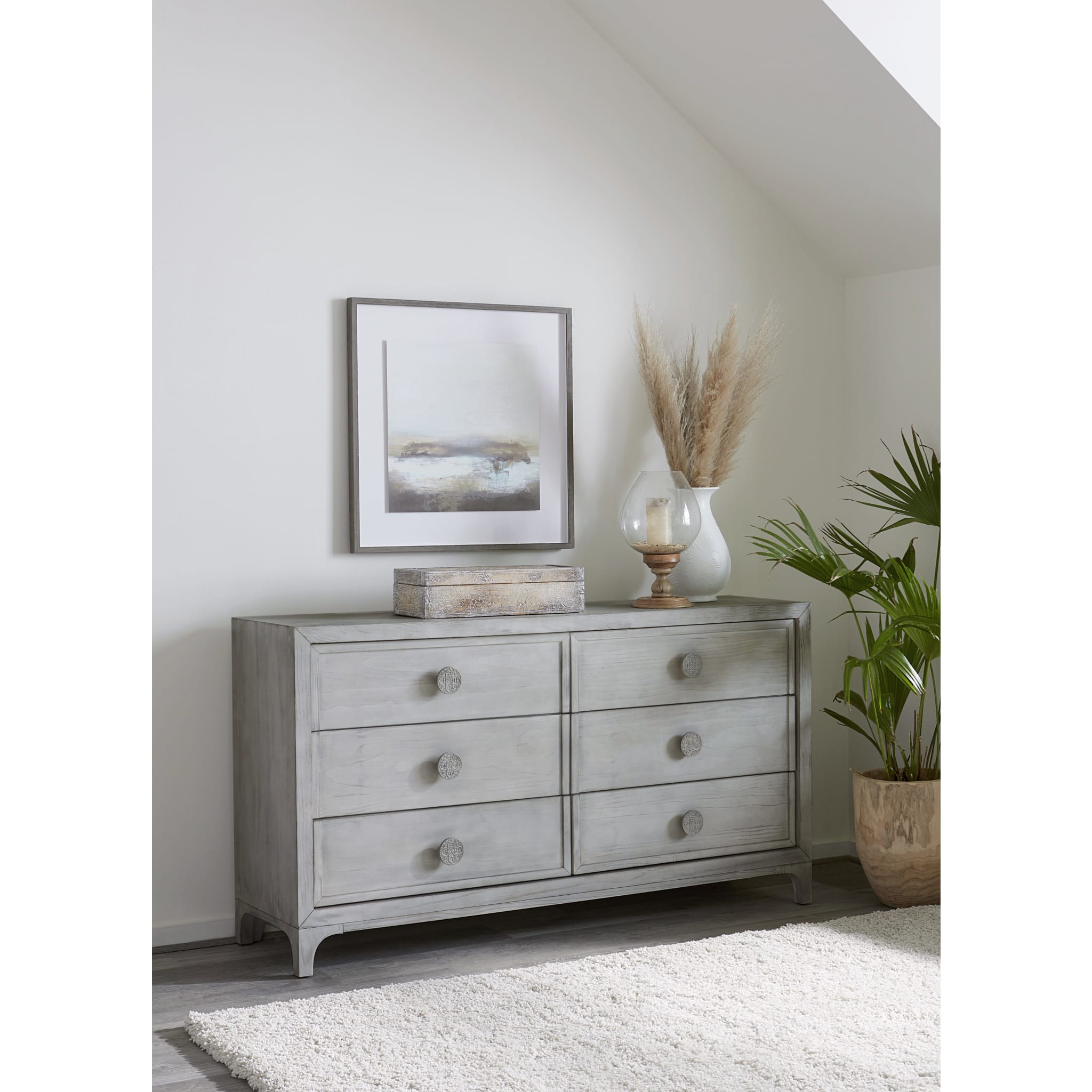 Boho Chic Six-Drawer Dresser in Washed White (2024)