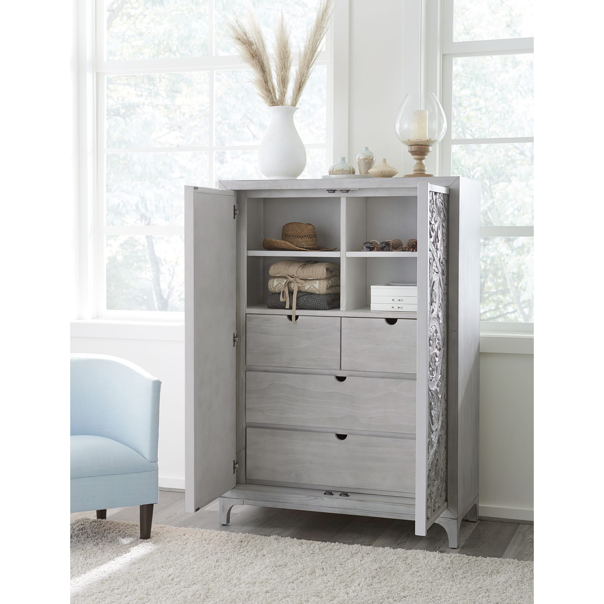 Boho Chic Wardrobe Chest in Washed White (2024)